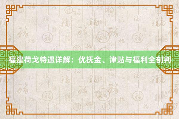 福建荷戈待遇详解：优抚金、津贴与福利全剖判